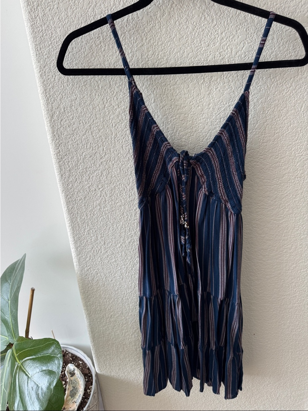 Angie Navy Blue Striped Sundress with Pink and White Accents